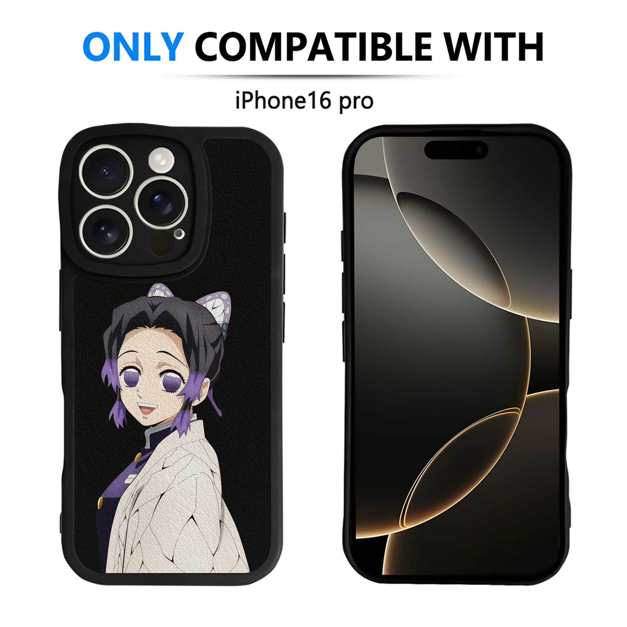 （画像用） 鬼滅の刃（きめつのやいば）蟲柱-胡蝶 しのぶ／こちょう しのぶ Kochou Shinobu 【iPhone 16シリーズ対応】シリコンスマホケース（レザー調） 材質：シリコン